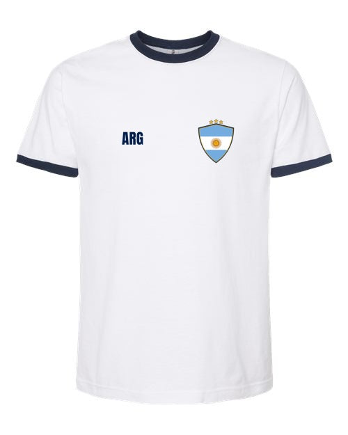 Argentina Soccer Ringer Tee 2026 — Retro National Crest | NYC Factory