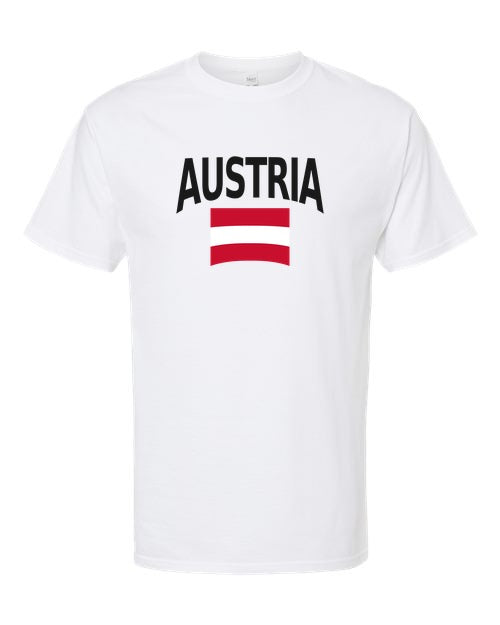 Austria Soccer Tee 2026 — Classic Name & Flag | NYC Factory - White