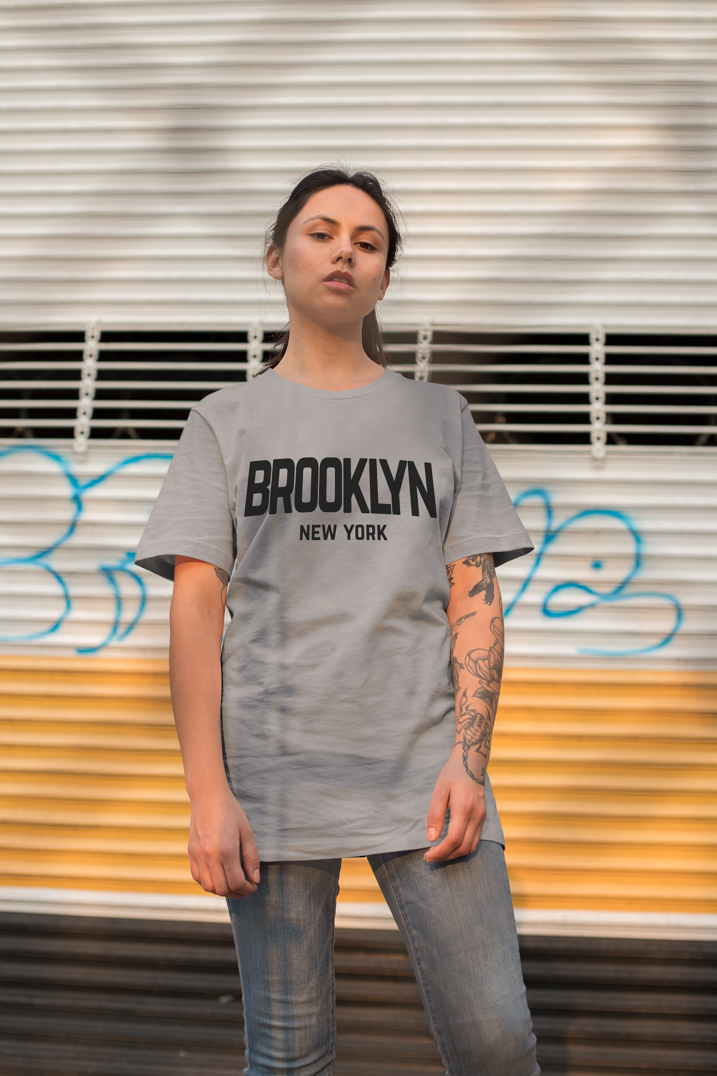 Brooklyn New York Retro Design Custom T-Shirt Gray