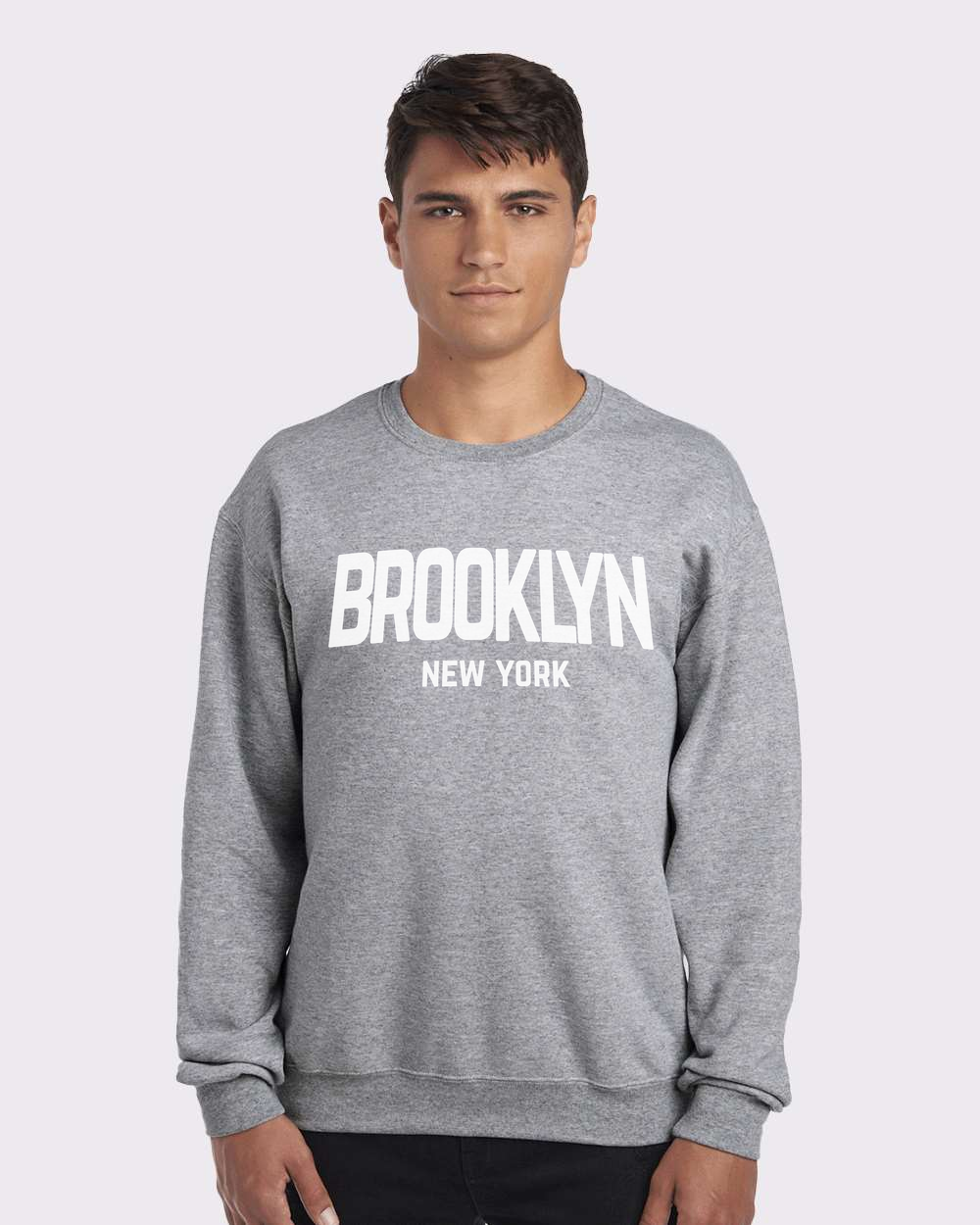 Brooklyn Retro White Design Custom Crewneck Sweatshirt Heather Gray