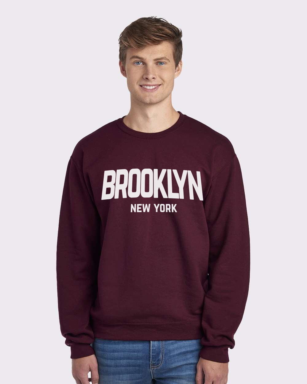 Brooklyn Retro White Design Custom Crewneck Sweatshirt Maroon