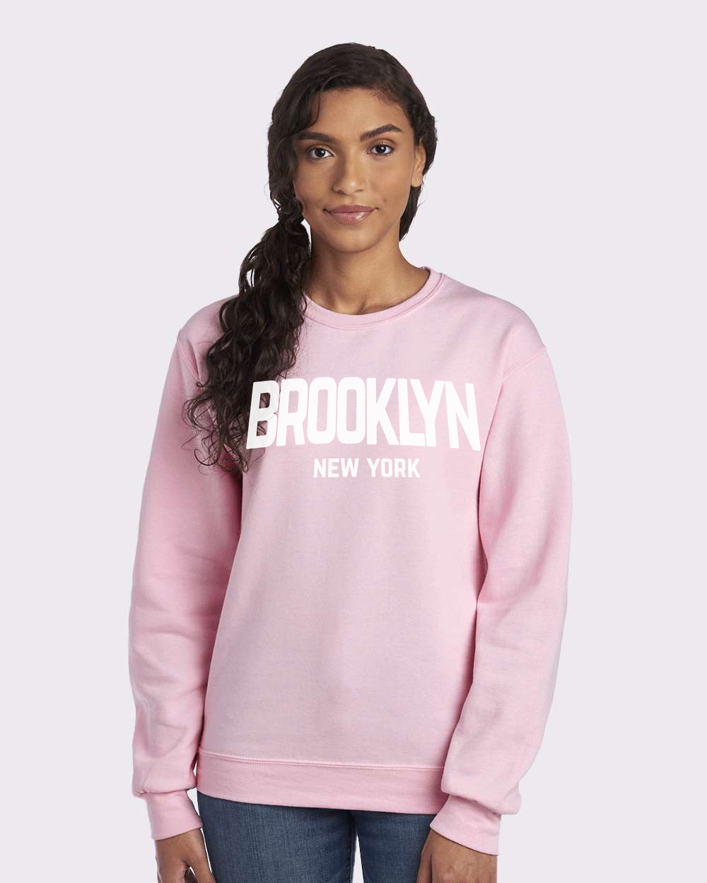 Brooklyn Retro White Design Custom Crewneck Sweatshirt Pink