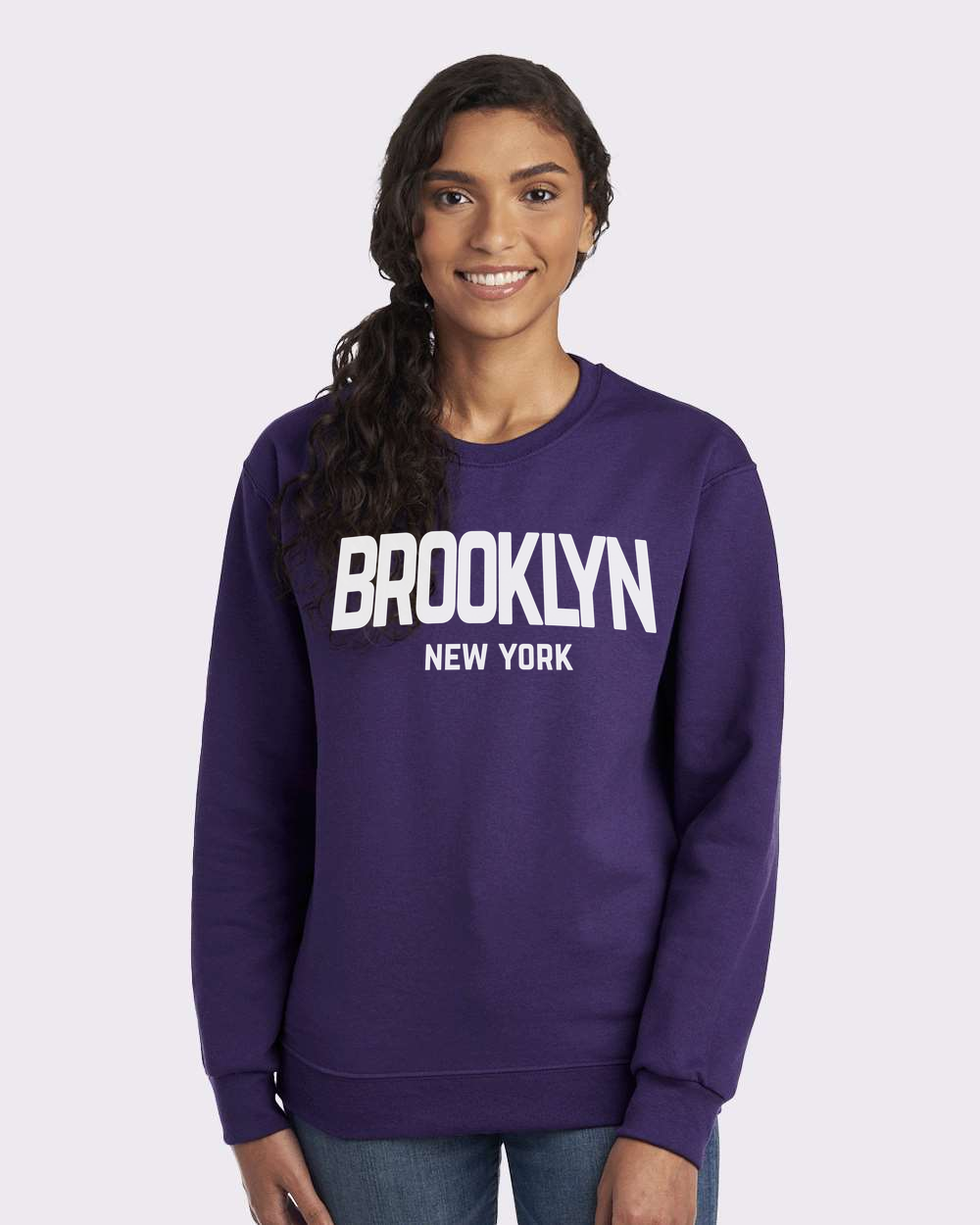 Brooklyn Retro White Design Custom Crewneck Sweatshirt Purple