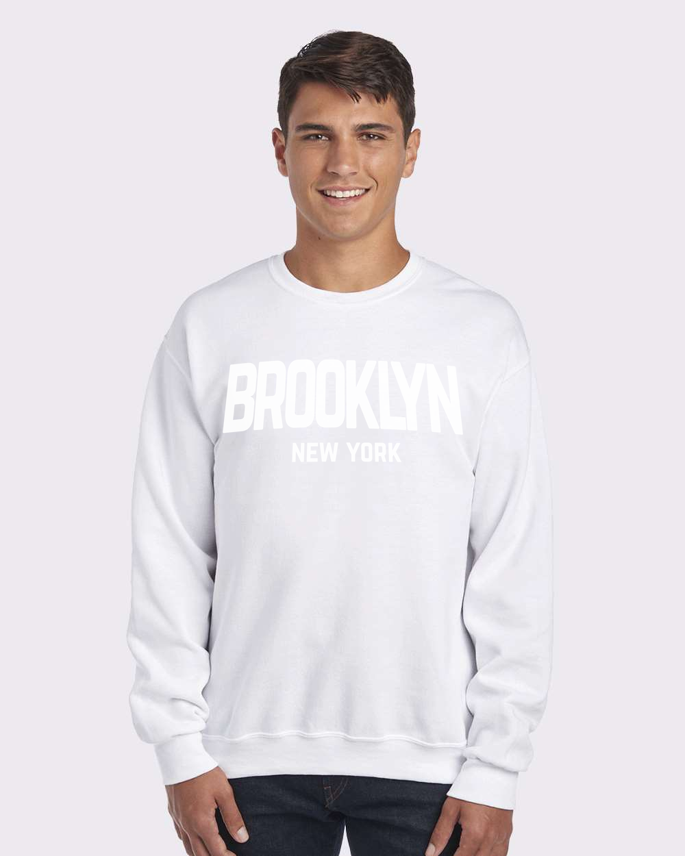 Brooklyn Retro White Design Custom Crewneck Sweatshirt White