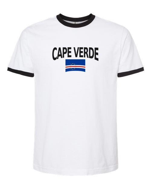 Cape Verde Soccer Ringer Tee 2026 — Classic Name & Flag | NYC Factory - White/Black