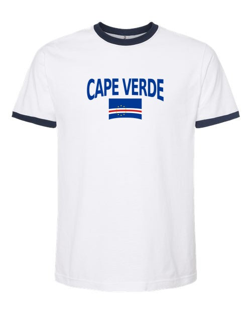 Cape Verde Soccer Ringer Tee 2026 — Classic Name & Flag | NYC Factory - white_navy