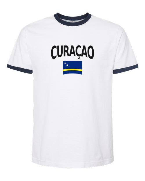 Curaçao Soccer Ringer Tee 2026 — Classic Name & Flag | NYC Factory - white_navy