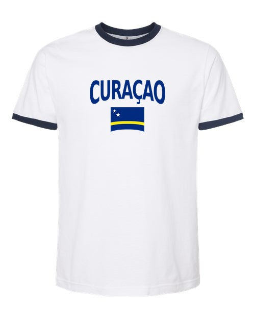 Curaçao Soccer Ringer Tee 2026 — Classic Name & Flag | NYC Factory - white_navy