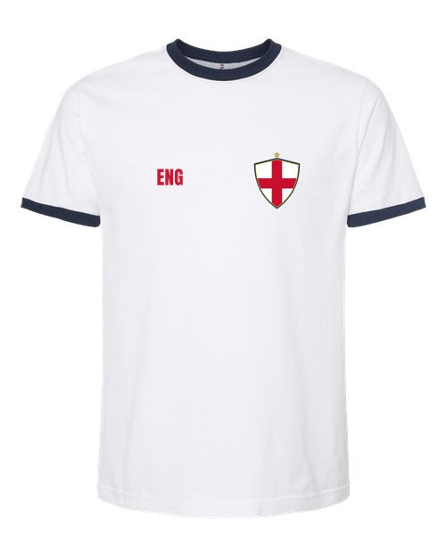 England Soccer Ringer Tee 2026 — Retro National Crest | NYC Factory