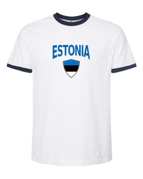 Estonia Arched Crest Soccer Ringer Tee — NYC Factory