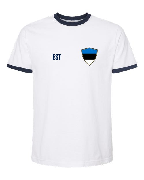 Estonia Soccer Ringer Tee — Retro National Crest | NYC Factory