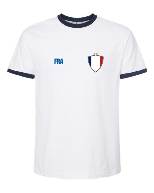 France Soccer Ringer Tee 2026 — Retro National Crest | NYC Factory