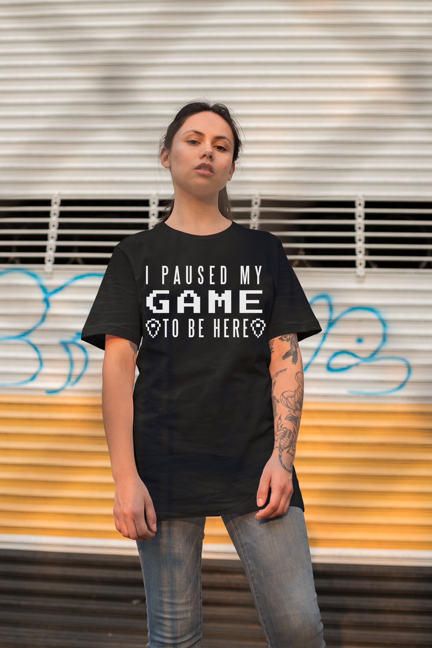 I Paused My Game To Be Here White Print Custom T-Shirt Black