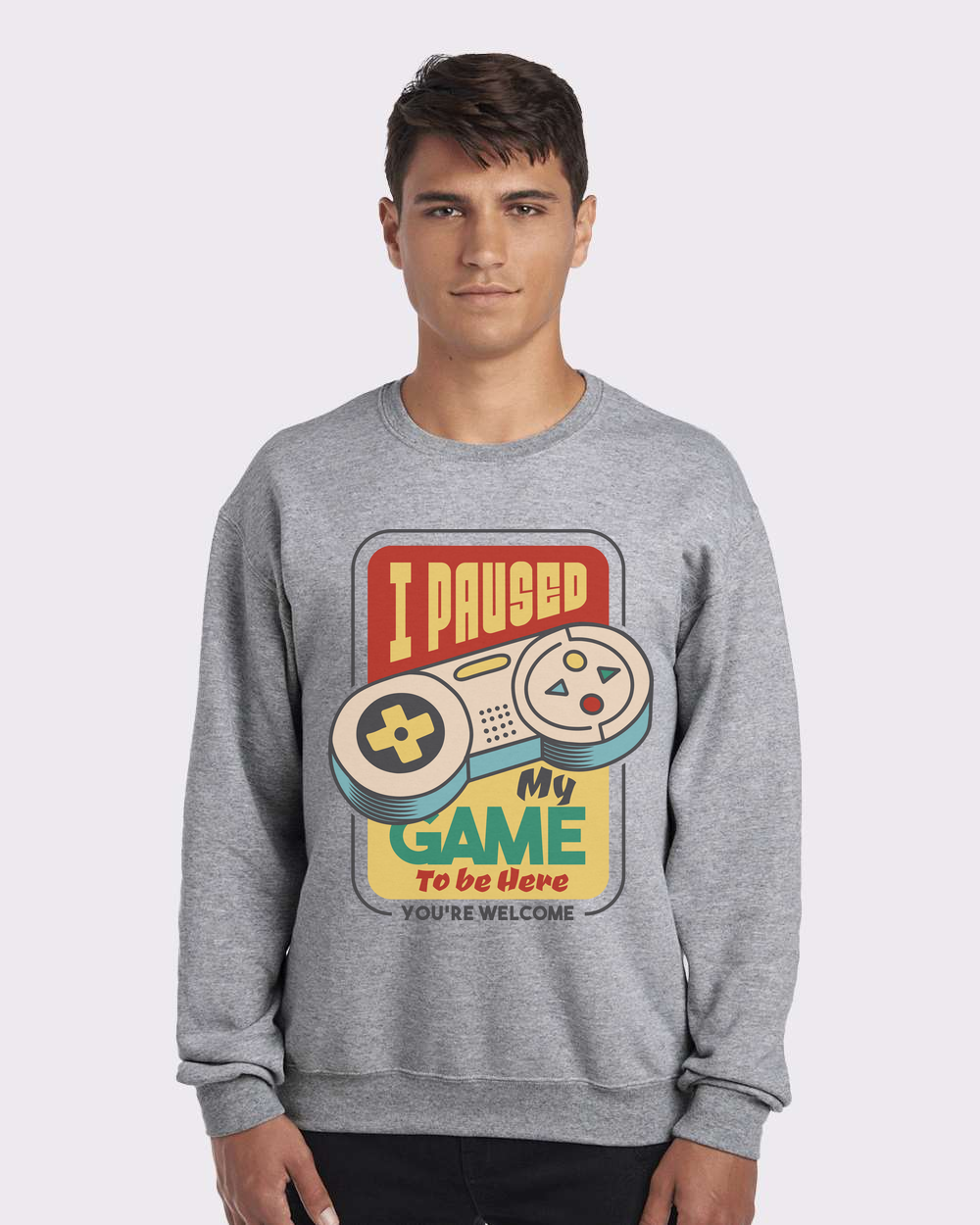 I paused my game.. Custom Crewneck Sweatshirt Heather Gray