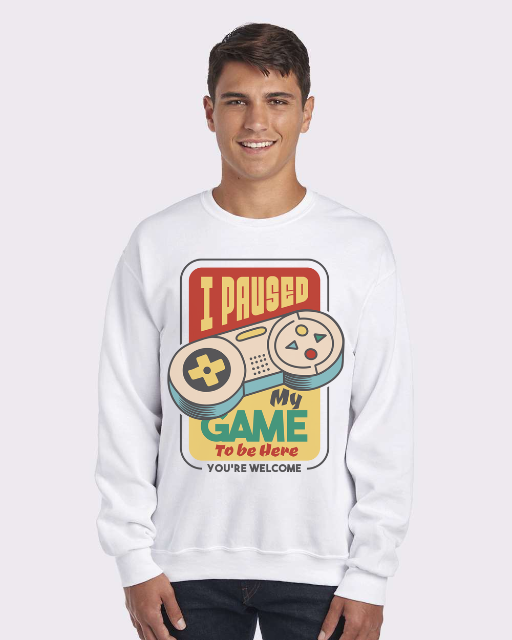 I paused my game.. Custom Crewneck Sweatshirt White