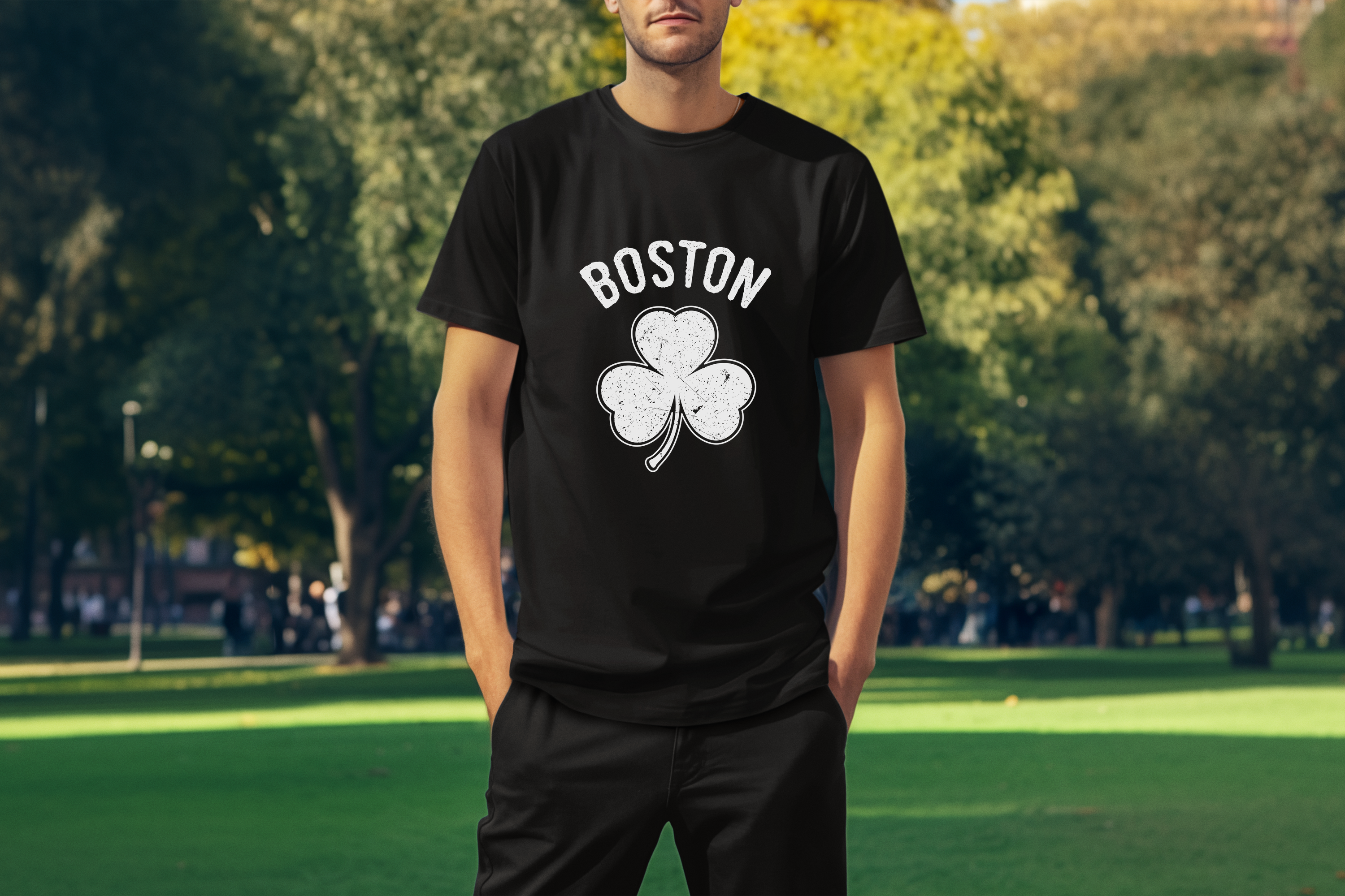 Irish Boston Shamrock White Design Custom T-Shirt