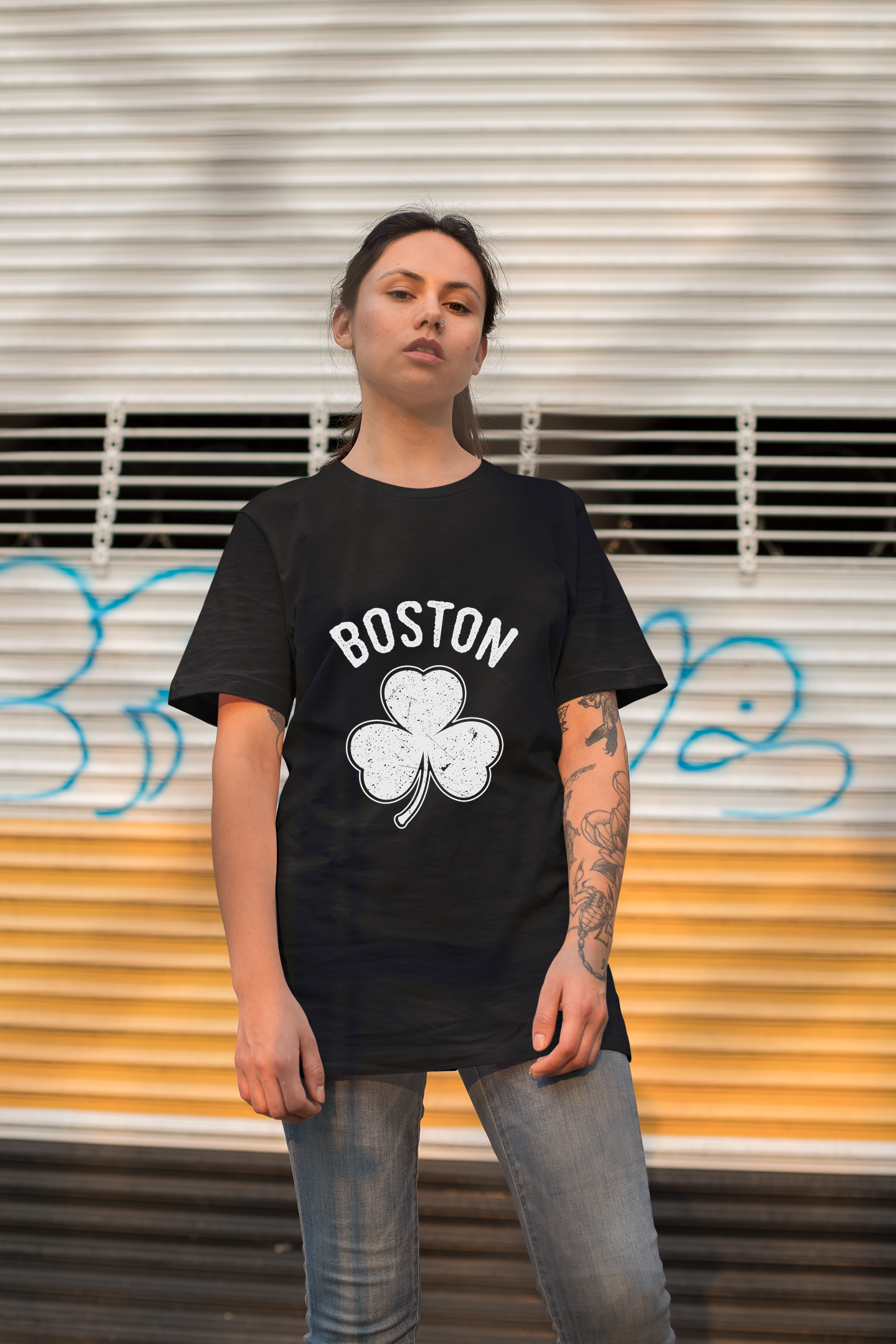 Irish Boston Shamrock White Design Custom T-Shirt