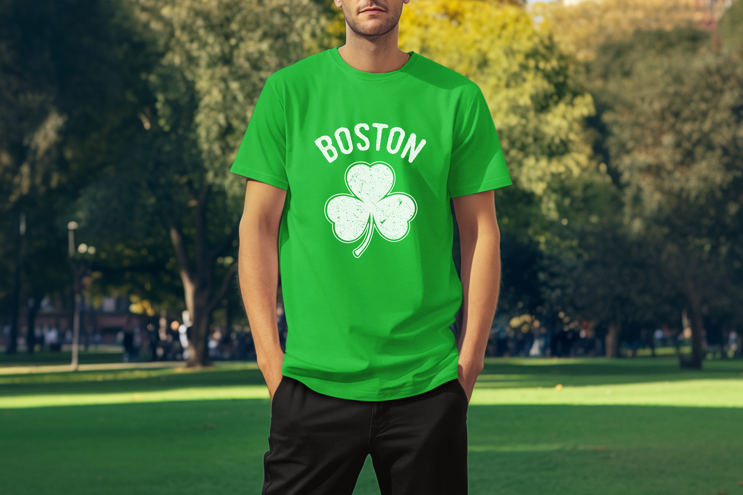 Irish Boston Shamrock White Design Custom T-Shirt