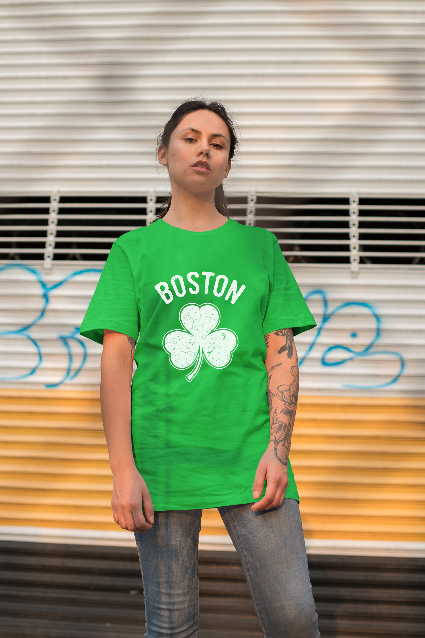 Irish Boston Shamrock White Design Custom T-Shirt