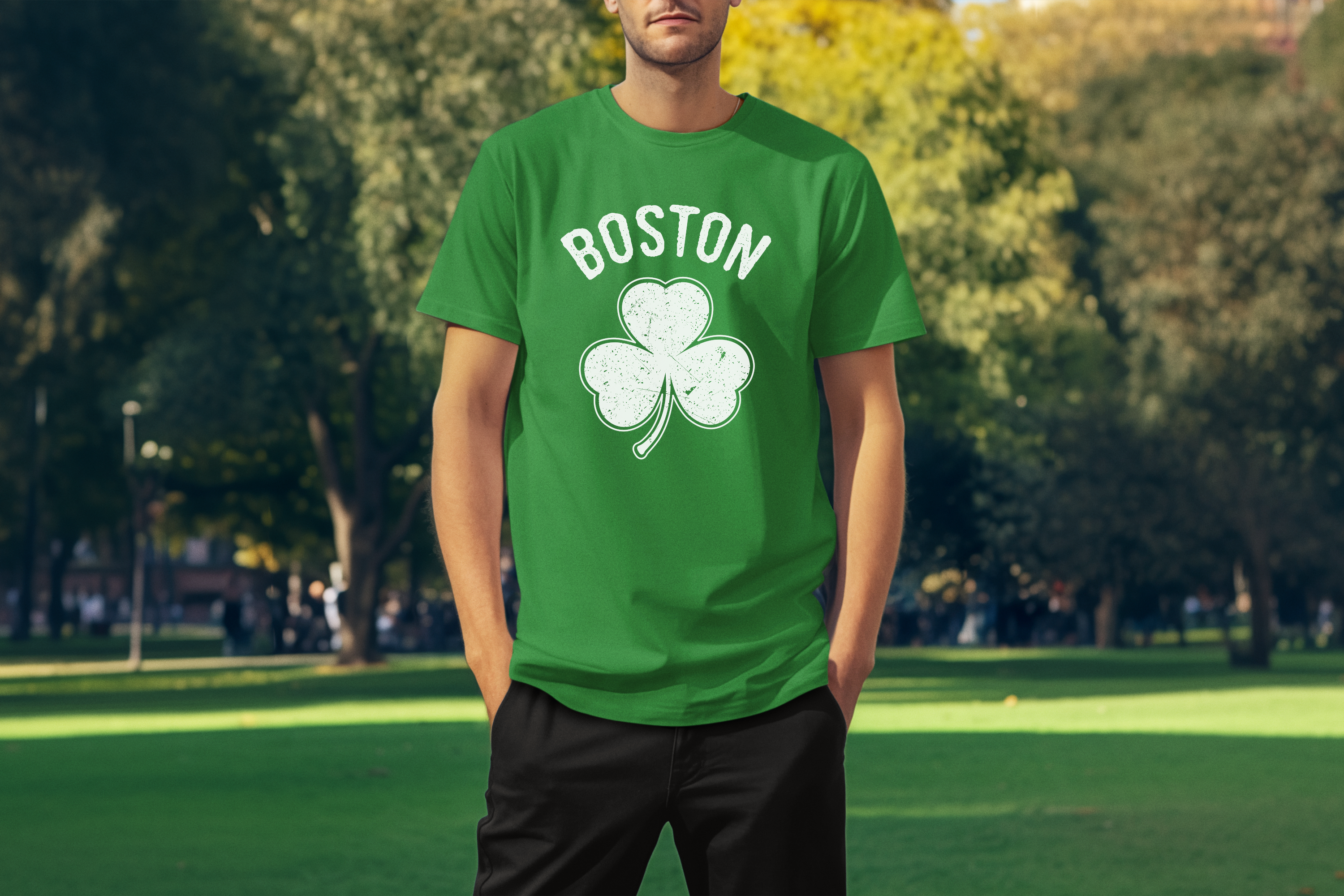 Irish Boston Shamrock White Design Custom T-Shirt