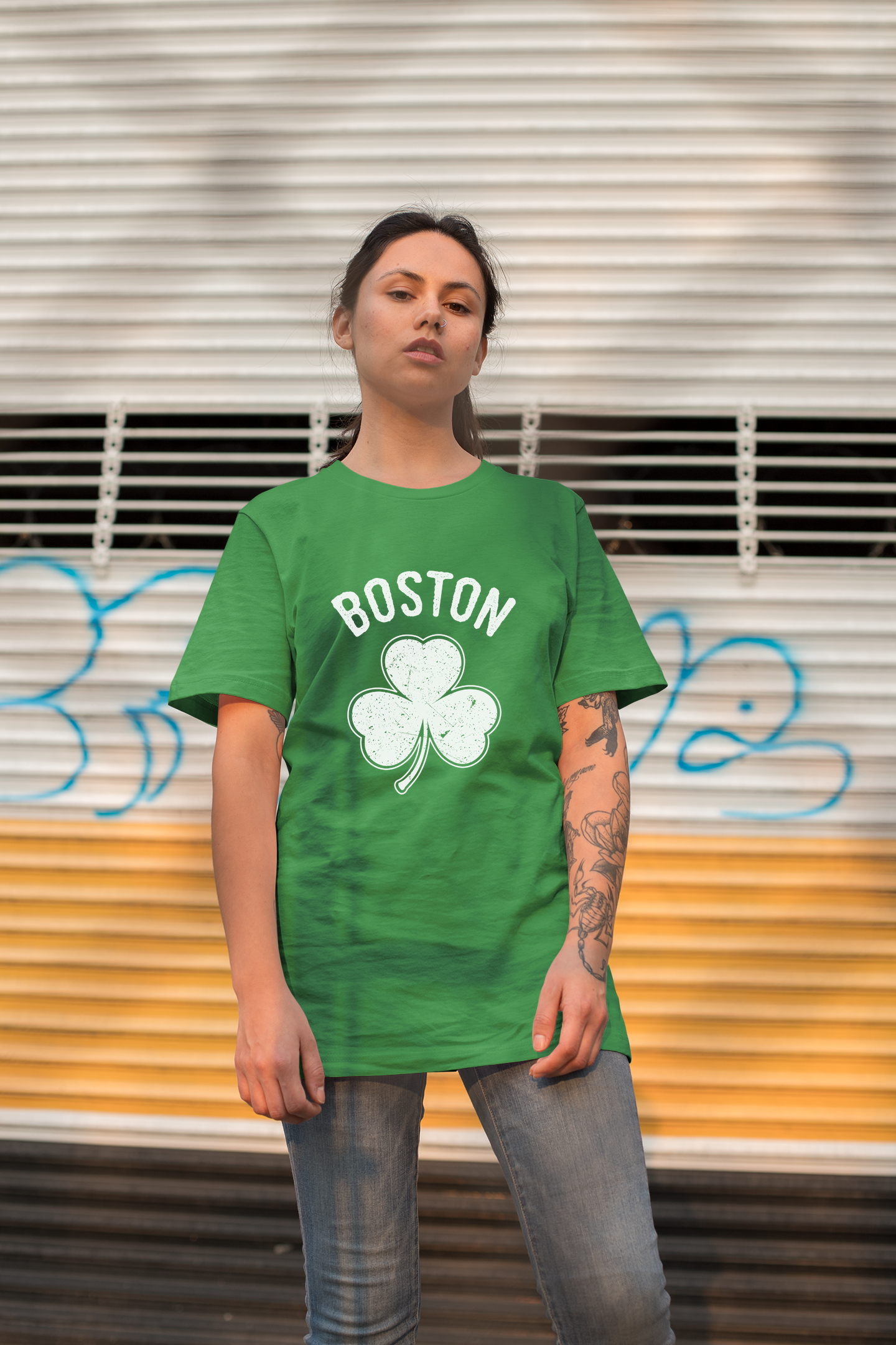 Irish Boston Shamrock White Design Custom T-Shirt