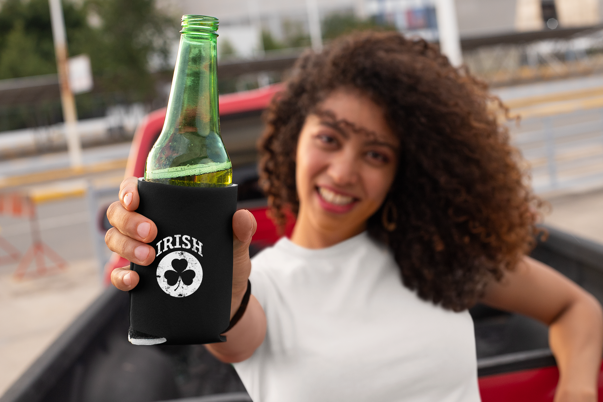 Irish Shamrock White Design Custom Can Coolers Promotional