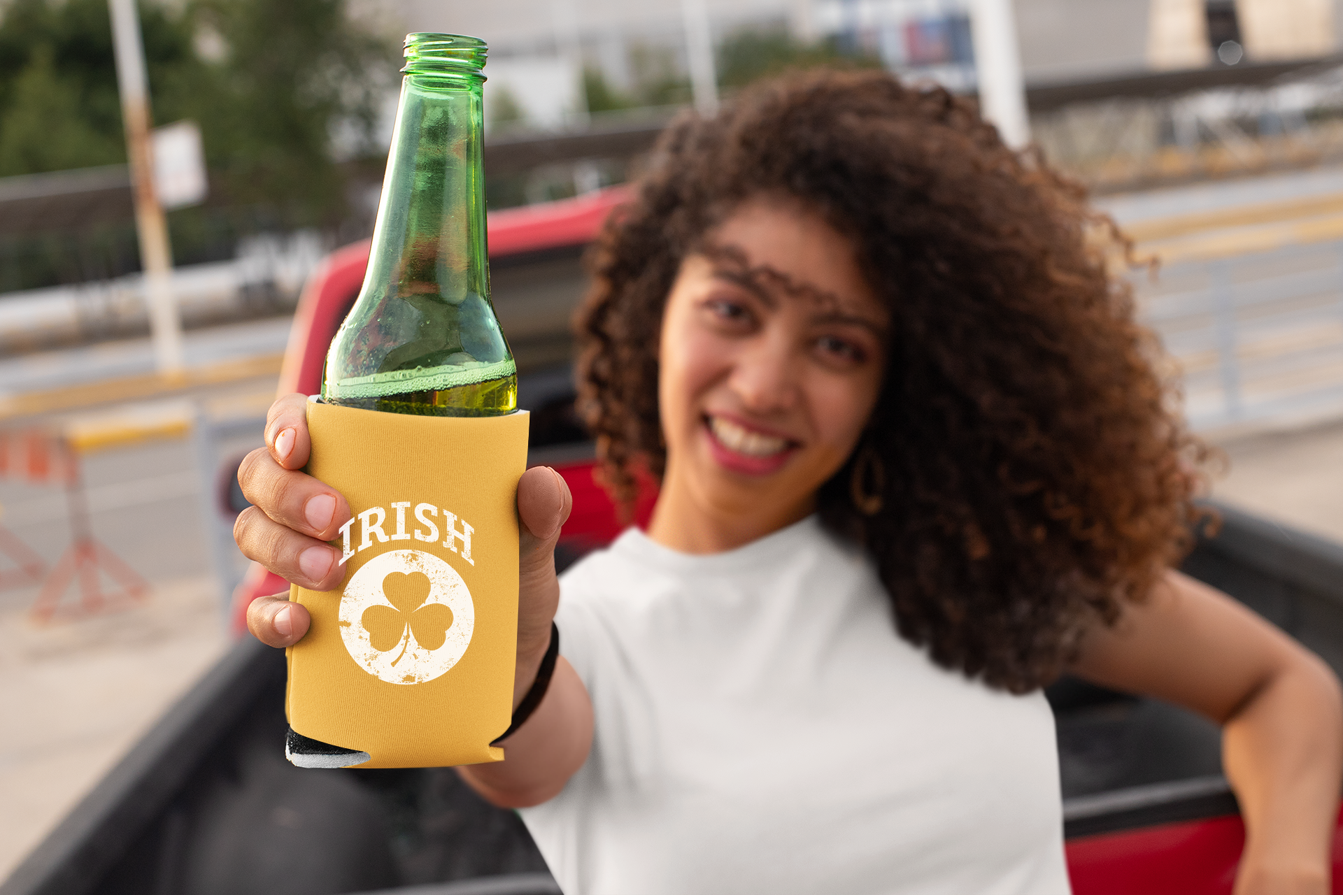 Irish Shamrock White Design Custom Can Coolers Promotional