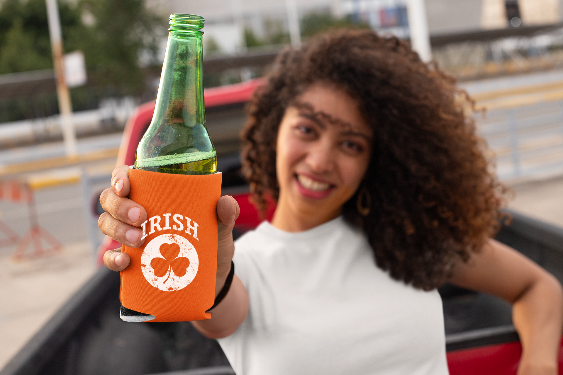 Irish Shamrock White Design Custom Can Coolers Promotional