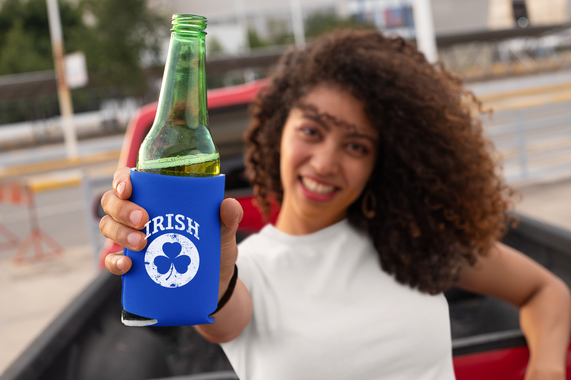 Irish Shamrock White Design Custom Can Coolers Promotional