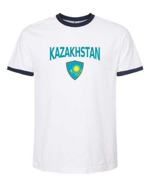 Kazakhstan Arched Crest Soccer Ringer Tee — NYC Factory