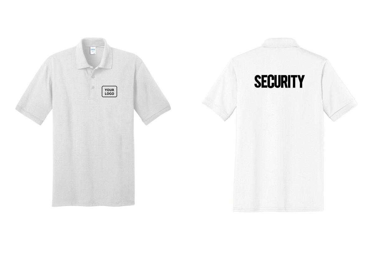 NYC Factory Men's Custom Logo Security Polo Shirt - Your Logo + Back - White