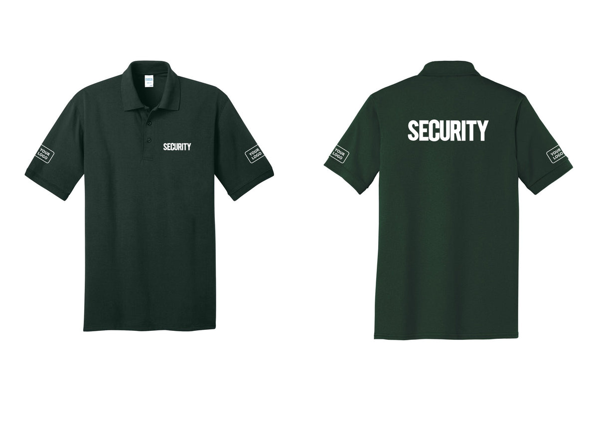 NYC Factory Men's Custom Logo Security Polo Shirt - Chest + Back + Your Logo Sleeves - Dark Green