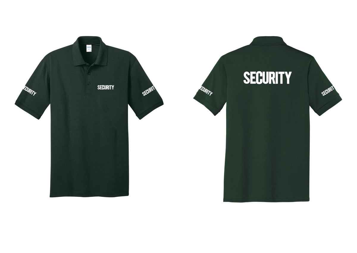 NYC Factory Men's Security Polo Shirt - Chest + Back + Security Sleeves - Dark Green