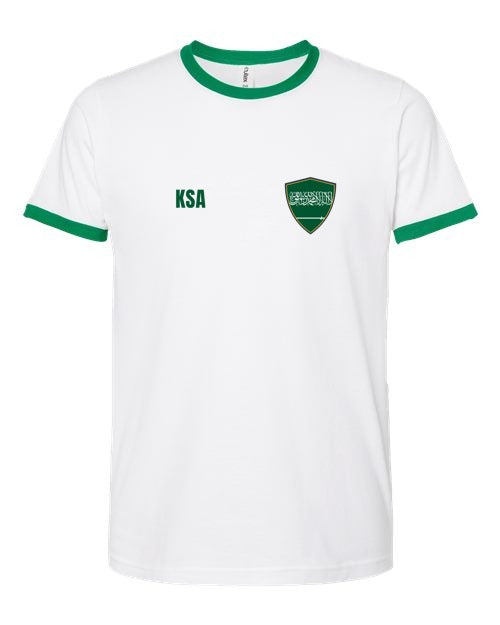 Saudi Arabia Soccer Ringer Tee 2026 — Retro National Crest | NYC Factory