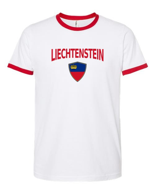 Liechtenstein Arched Crest Soccer Ringer Tee — NYC Factory