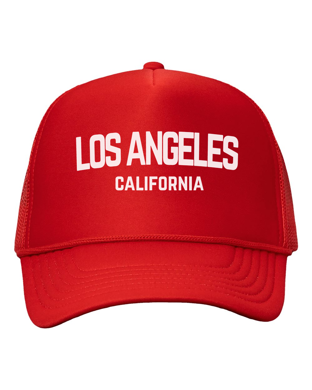Los Angeles California White Retro Design Trucker Baseball Hat Red