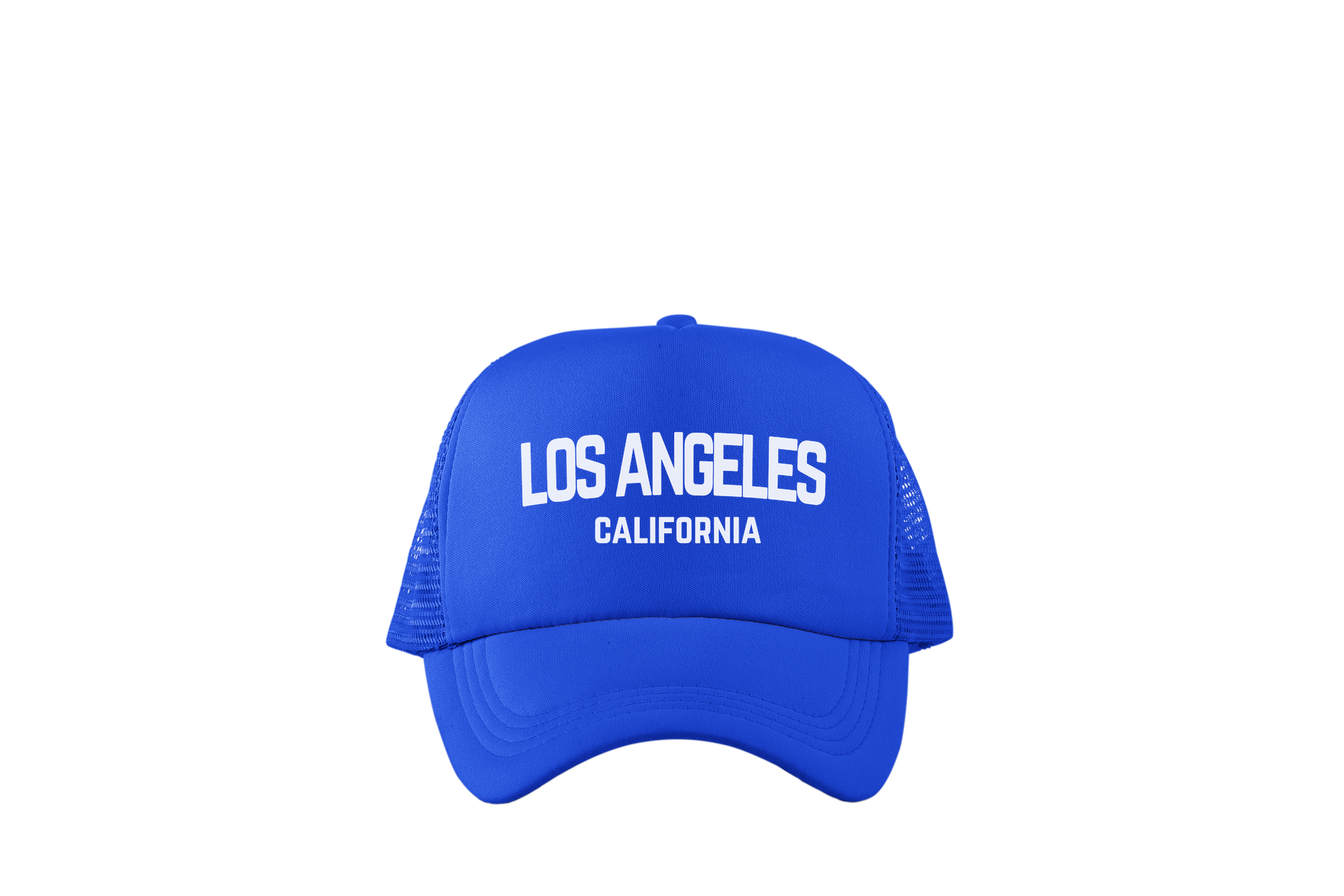 Los Angeles California White Retro Design Trucker Baseball Hat Royal Blue
