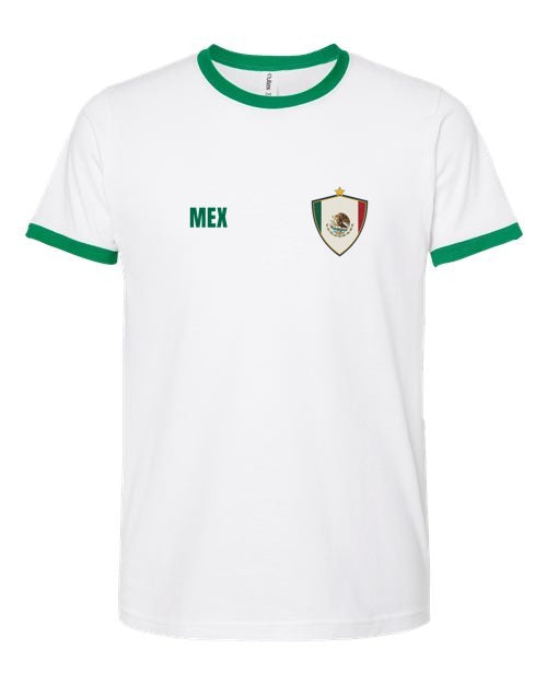 Mexico Soccer Ringer Tee 2026 — Retro National Crest | NYC Factory