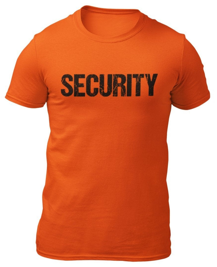 Men's Distressed Security Tee Front & Back Print (Safety Orange,Black)