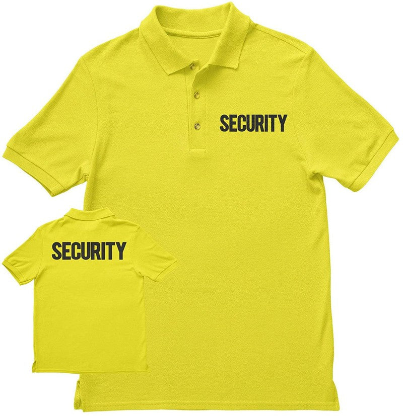 Mens Security Polo Shirt Front Back Print (Solid, Safety Green / Black)
