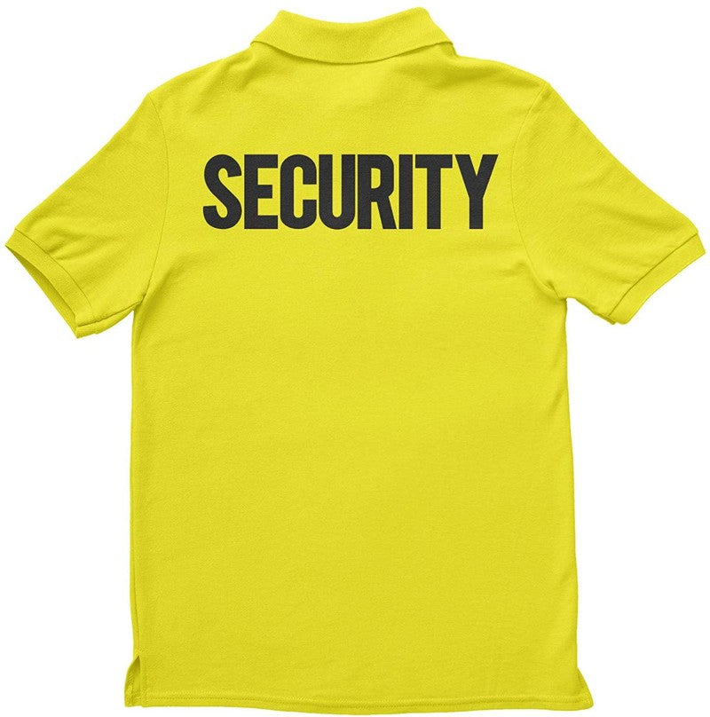 Mens Security Polo Shirt Front Back Print (Solid, Safety Green / Black)