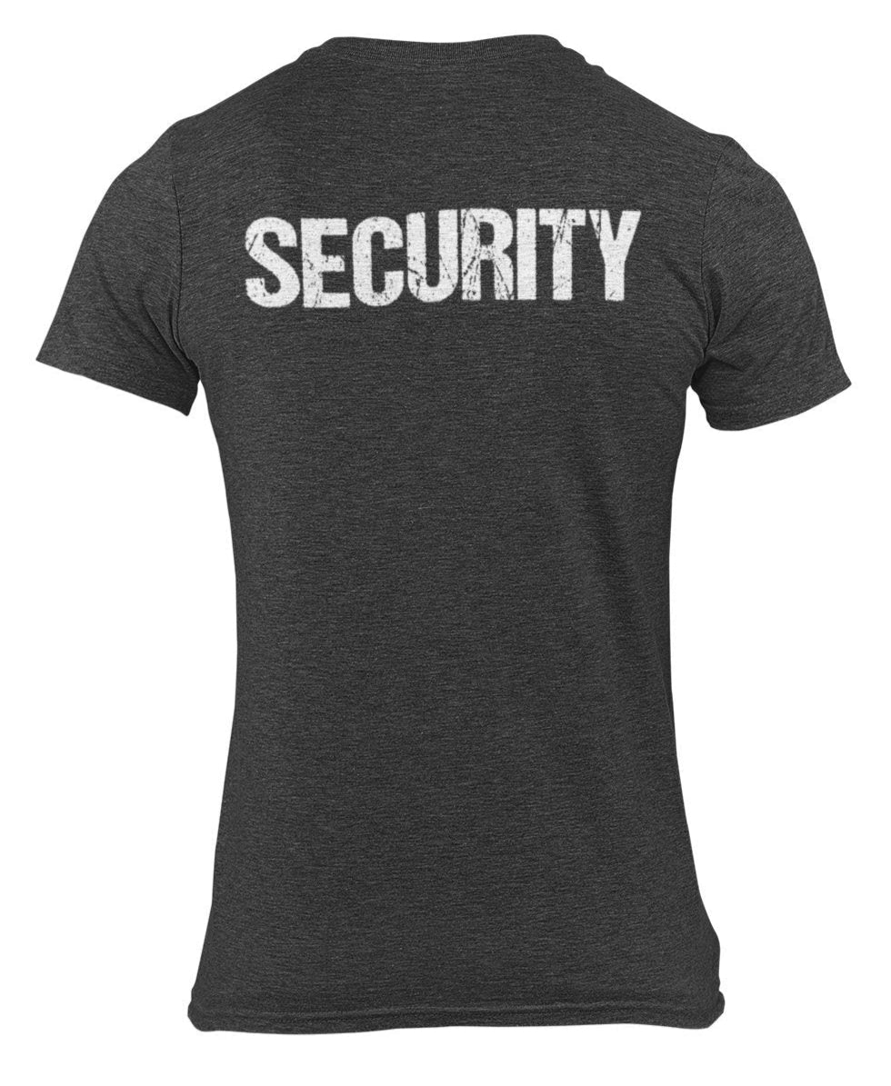 Men's Security Tee (Distressed Front & Back Print, Dark Heather/White)