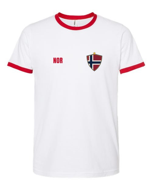 Norway Soccer Ringer Tee 2026 — Retro National Crest | NYC Factory
