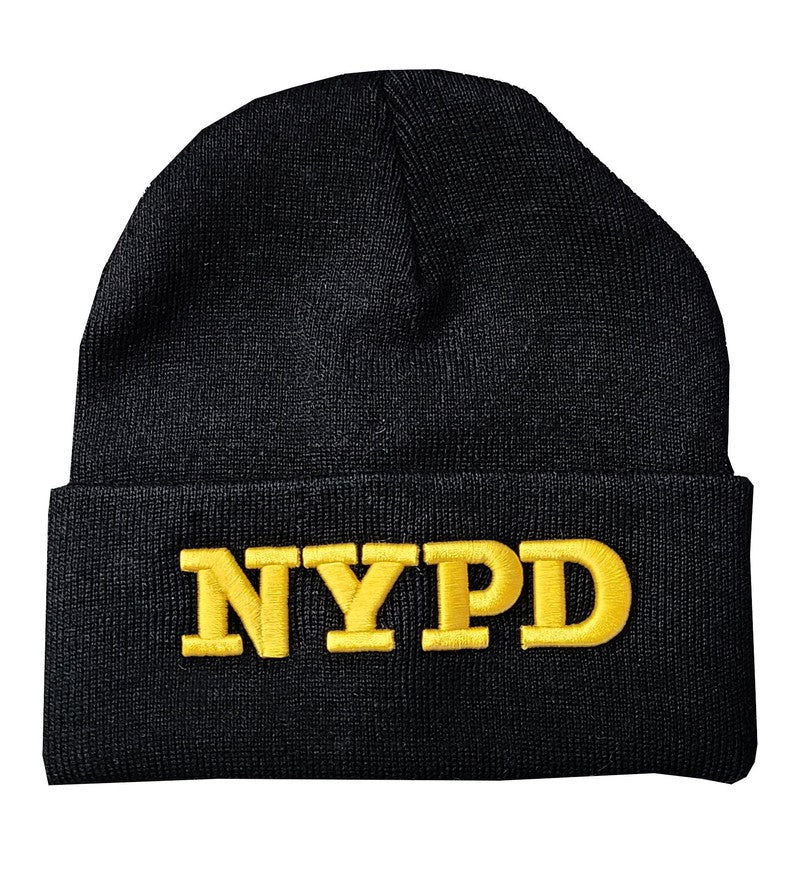 NYPD Beanie Winter Hat Police Badge New York Police Department Black & Gold One Size