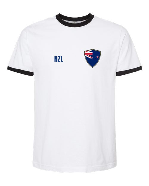 New Zealand Soccer Ringer Tee 2026 — Retro National Crest | NYC Factory