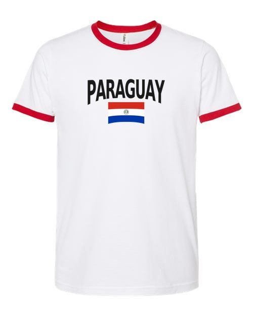 Paraguay Soccer Ringer Tee 2026 — Classic Name & Flag | NYC Factory - white_red