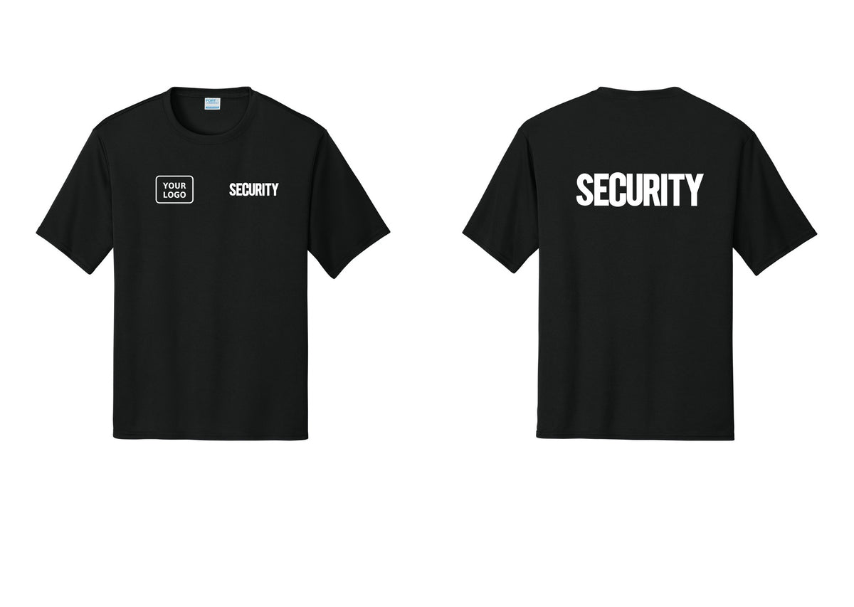 NYC Factory Men's Custom Logo Security Performance T-Shirt - SECURITY + Your Logo + Back - Black
