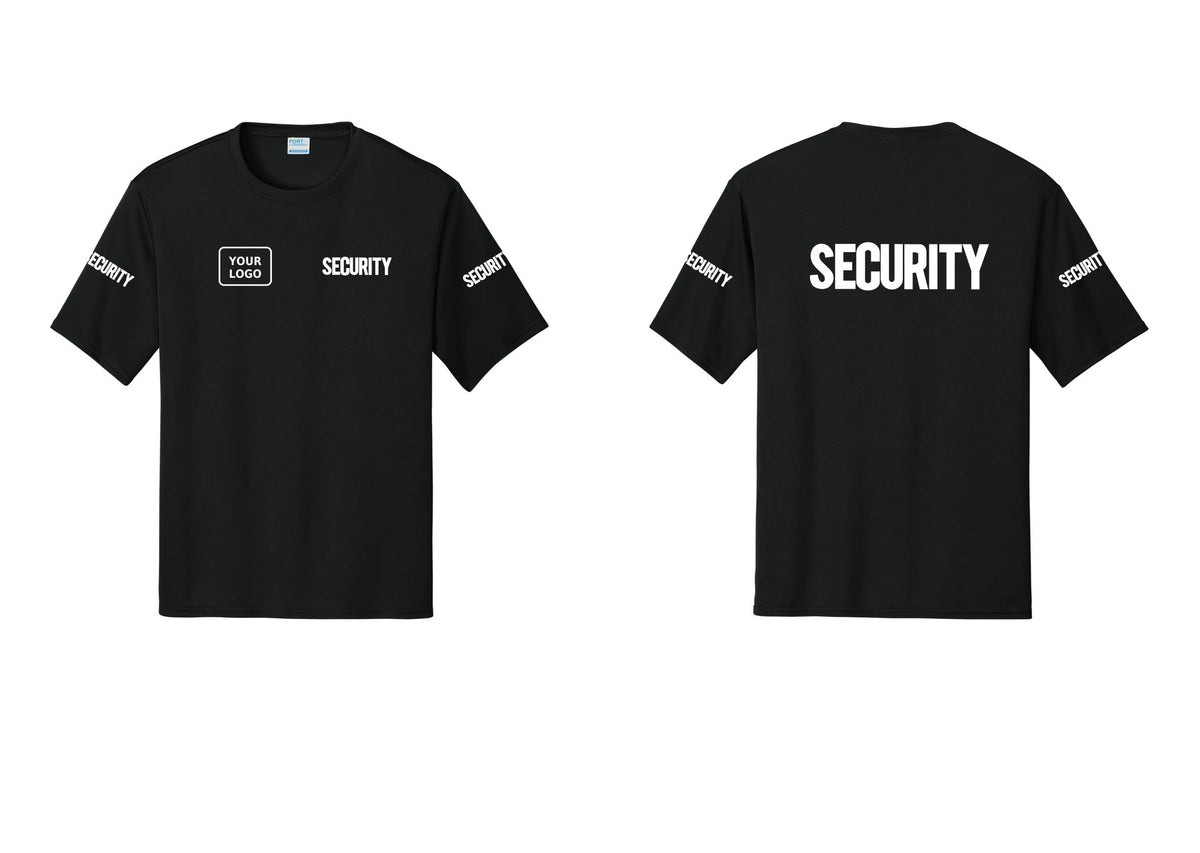 NYC Factory Men's Custom Logo Security Performance T-Shirt - SECURITY + Your Logo + Back + Security Sleeves - Black