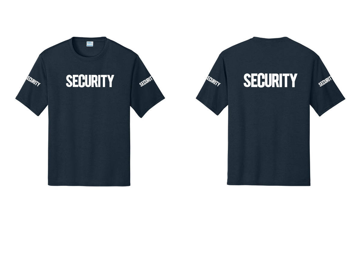 NYC Factory Men's Security Performance T-Shirt - Front + Back + Security Sleeves - Navy
