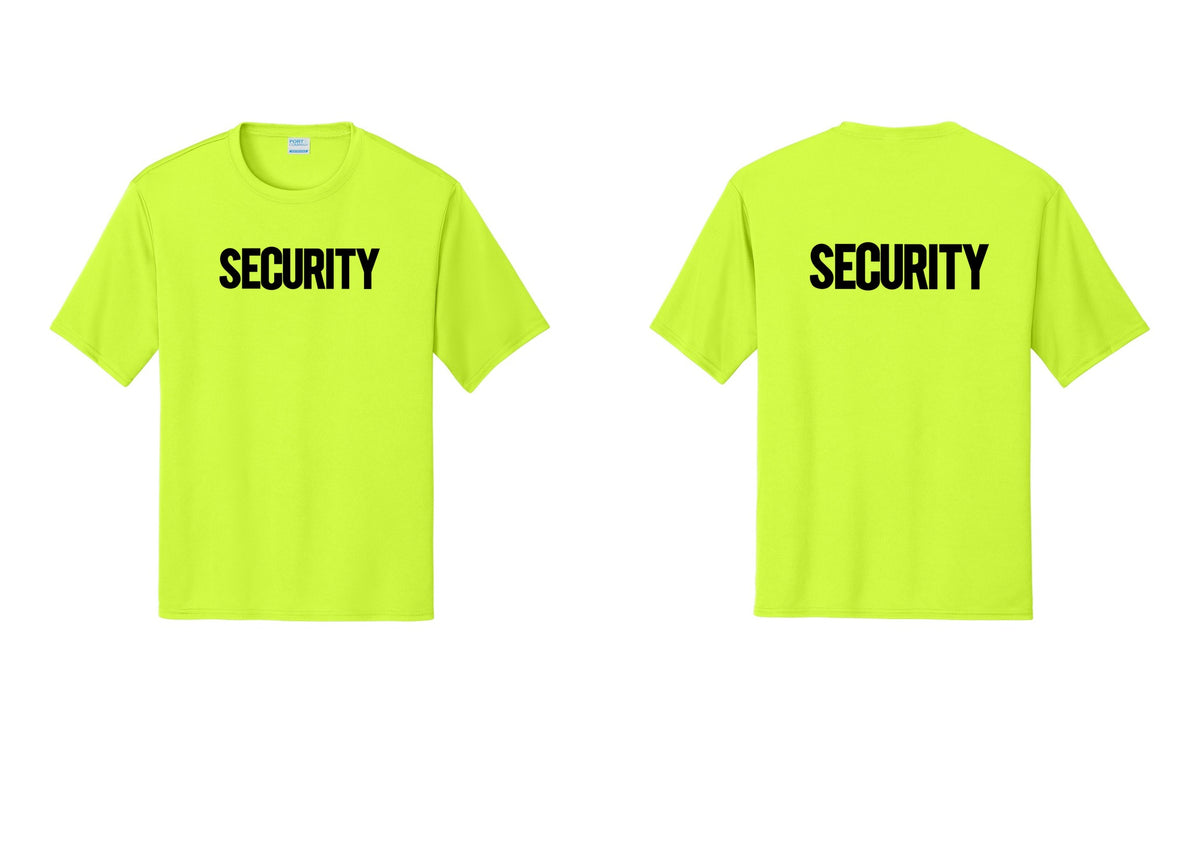 NYC Factory Men's Security Performance T-Shirt - Front + Back - Neon Yellow